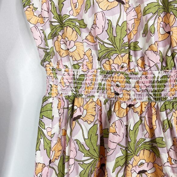 J Crew XXS Orange Purple Smocked Waist Mini Dress Liberty Butterfield Poppy - Picture 4 of 16